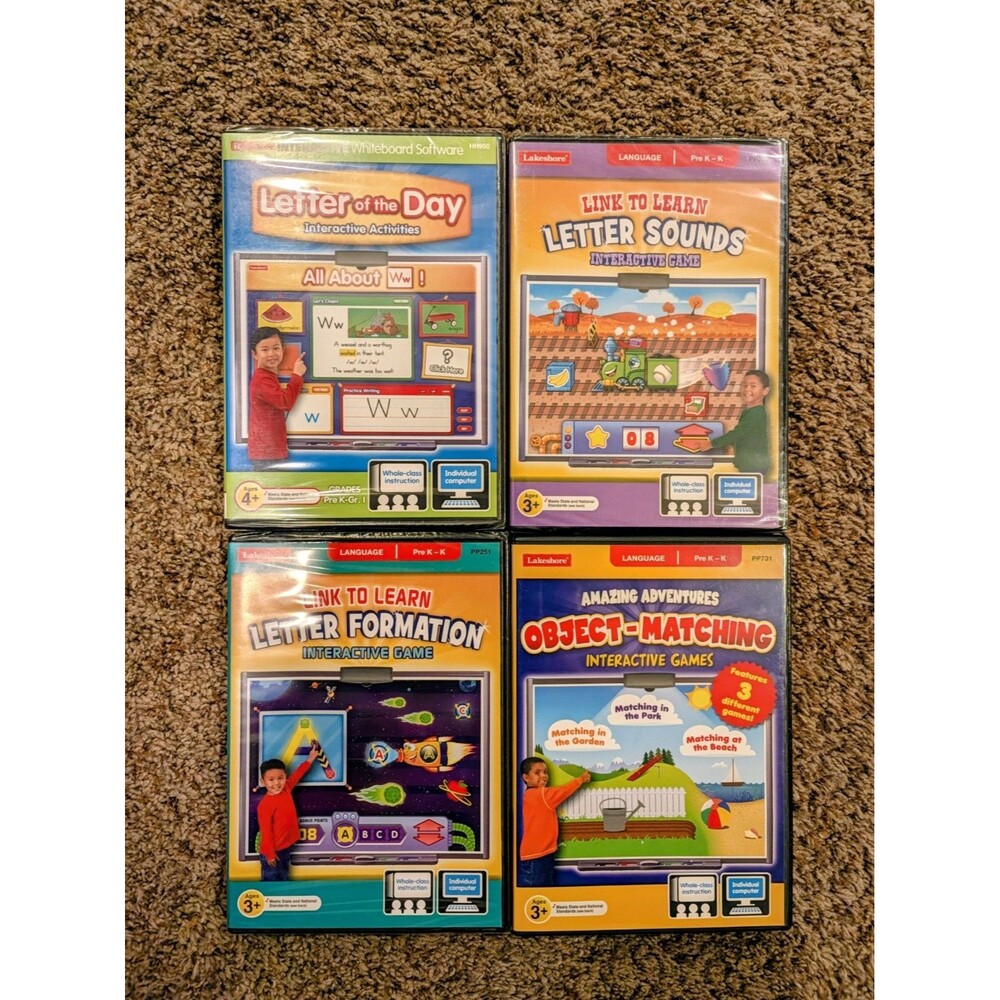 Lot of 4 Lakeshore Learning Software CD-ROMs Interactive Games -3 Sealed, 1 Open